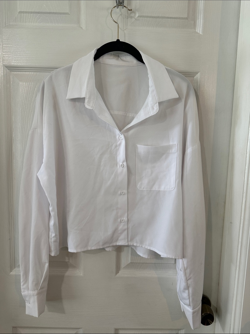 Amazon White Cropped Button-Down Shirt